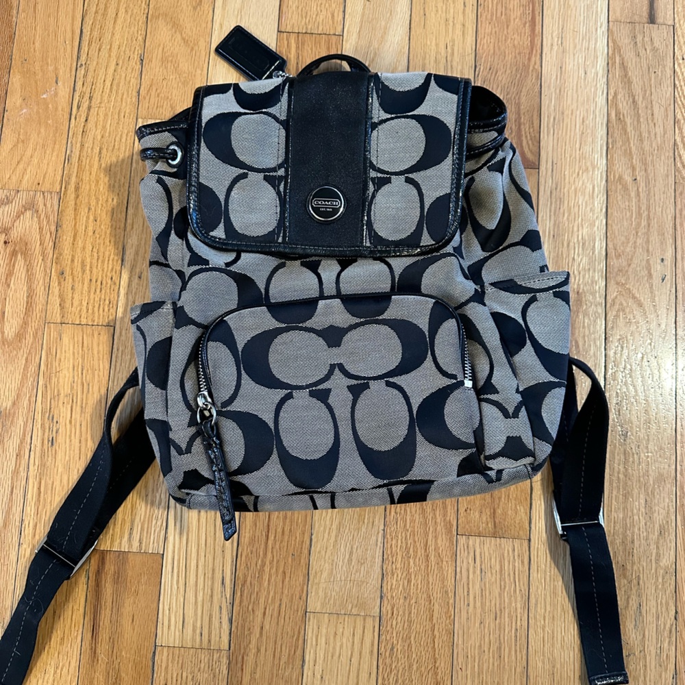 Coach Gray and Black Signature Backpack